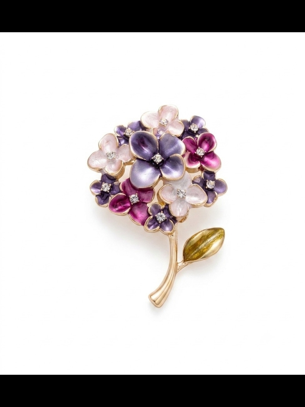 Gold Tone Purple Pink Floral Brooch Pin